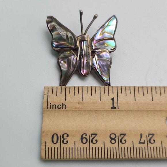 Vintage Abalone Butterfly Brooch Pin Silver Tone Mexico Artisan Jewelry 1.25 Inc - Picture 4 of 5